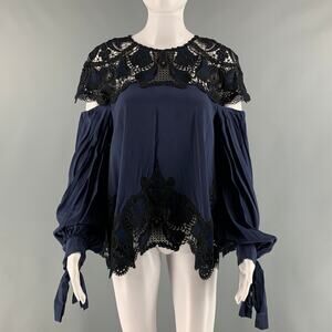 JONATHAN SIMKHAI Size XS Navy Black Silk Lace Oversized Casual Top